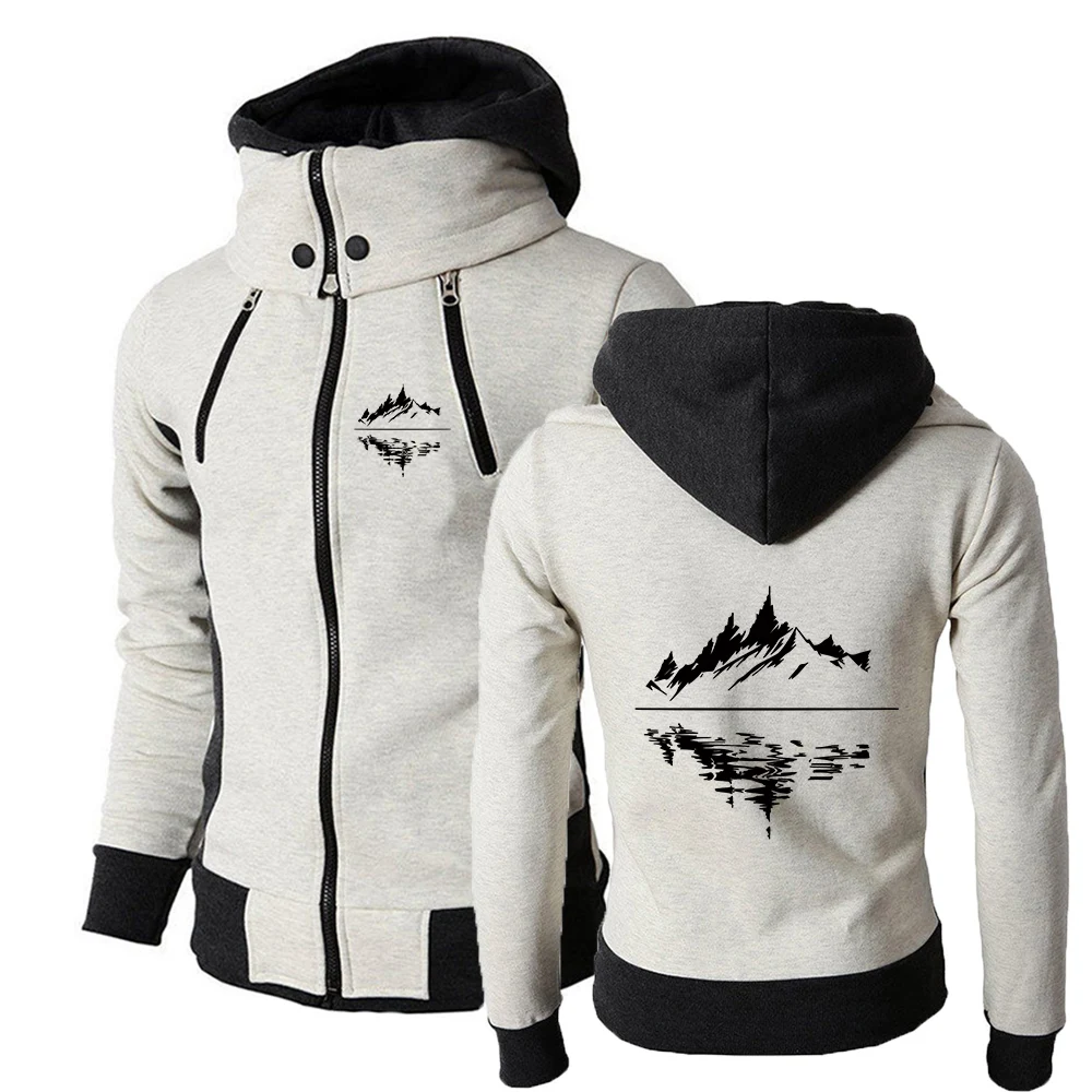 2026 Mountain Reflection Printing Spring And Autumn Man's New Three-color Zipper Hoodie Leisure Fitness Sports Coat
