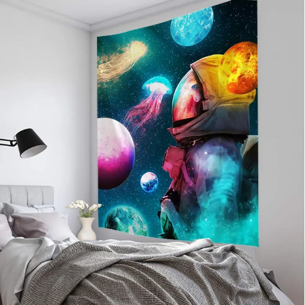 Starry Sky Astronaut Tapestry Wall Hanging Cosmic Art Retro Home Wall Decoration Wall Cloth Room Decoration Yoga Mat Beach Mat