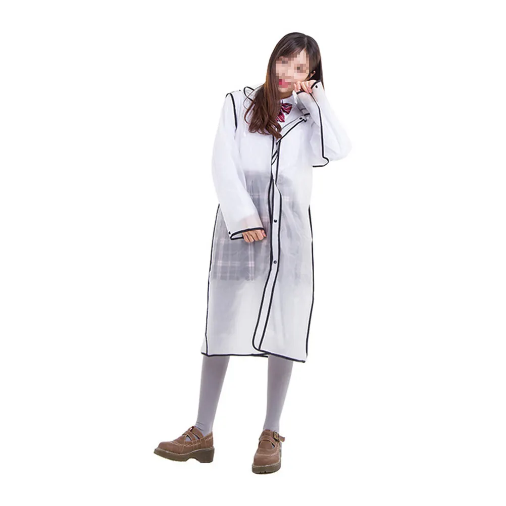 Adult Waterproof Raincoat Translucent Eva Material Hooded Adjustable Long Rain Poncho for Outdoor Activities Climbing Hiking