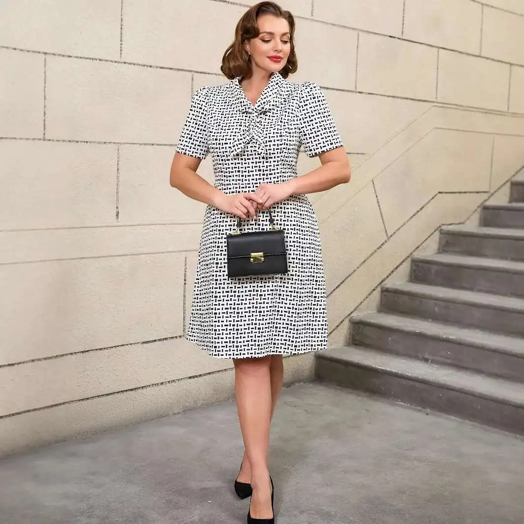 

Plus Size Cool Silk Cotton Digital Print Dress Turn-down Collar A-line Vintage Short Dress Party Summer Elegantes Casual Y2k