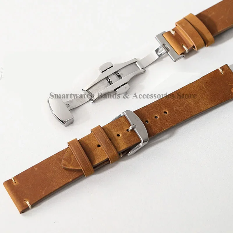 18mm 20mm 21mm 22mm 24mm Calfskin Leather Bracelet for Smartwatch Quick Release Wrist Band Vintage Brown Watch Strap Accessories