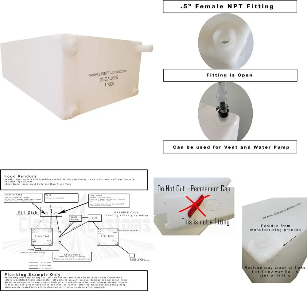 Zbiornik na wodę świeżą i odpływową do kampera, pojemność 25 galonów, konstrukcja z wylewką dla większego wygody.