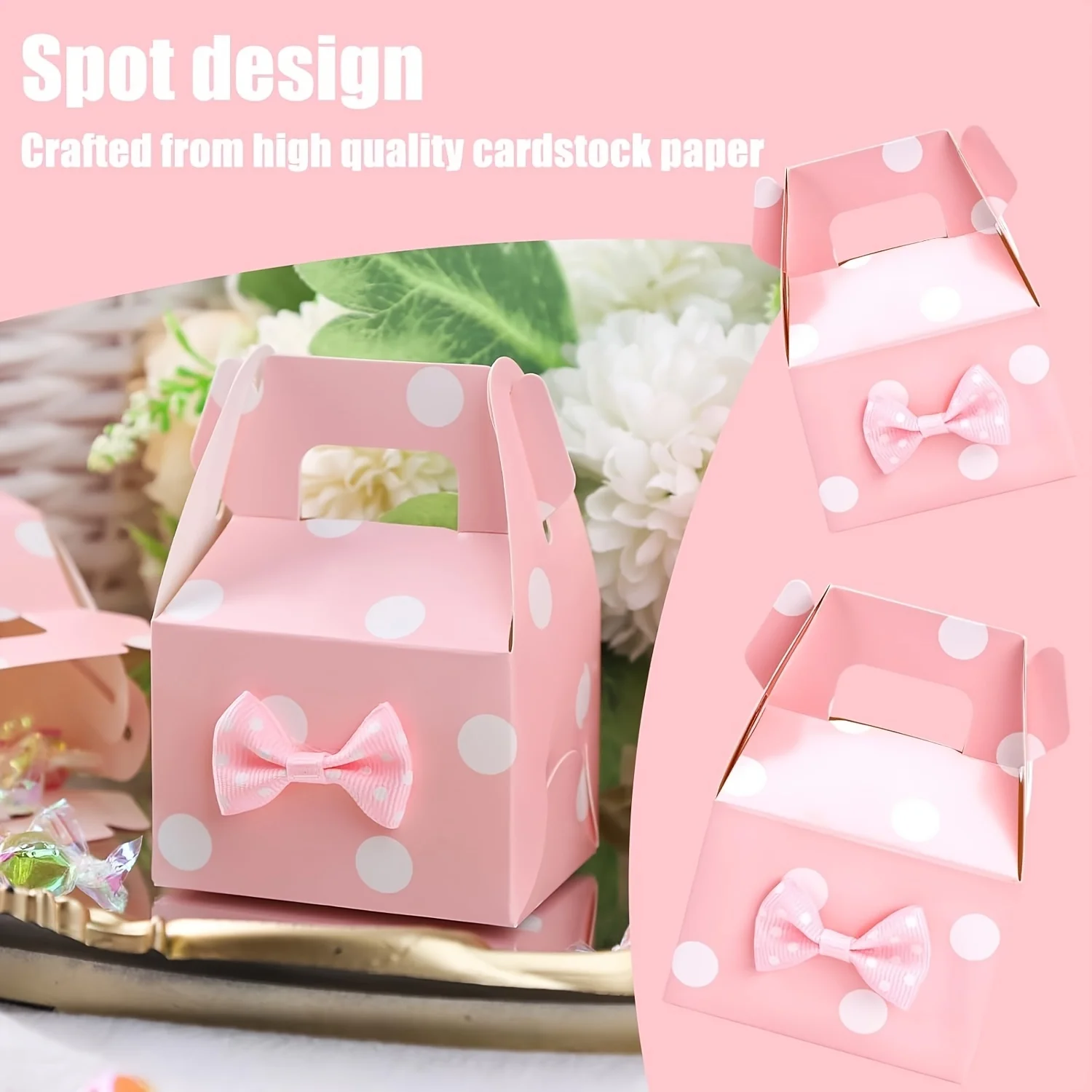 30 Piece Pink Polka Dot Roof Paper Compact Candy Gift Box, Suitable For Birthday, Wedding, Valentine's Day Party Supplies