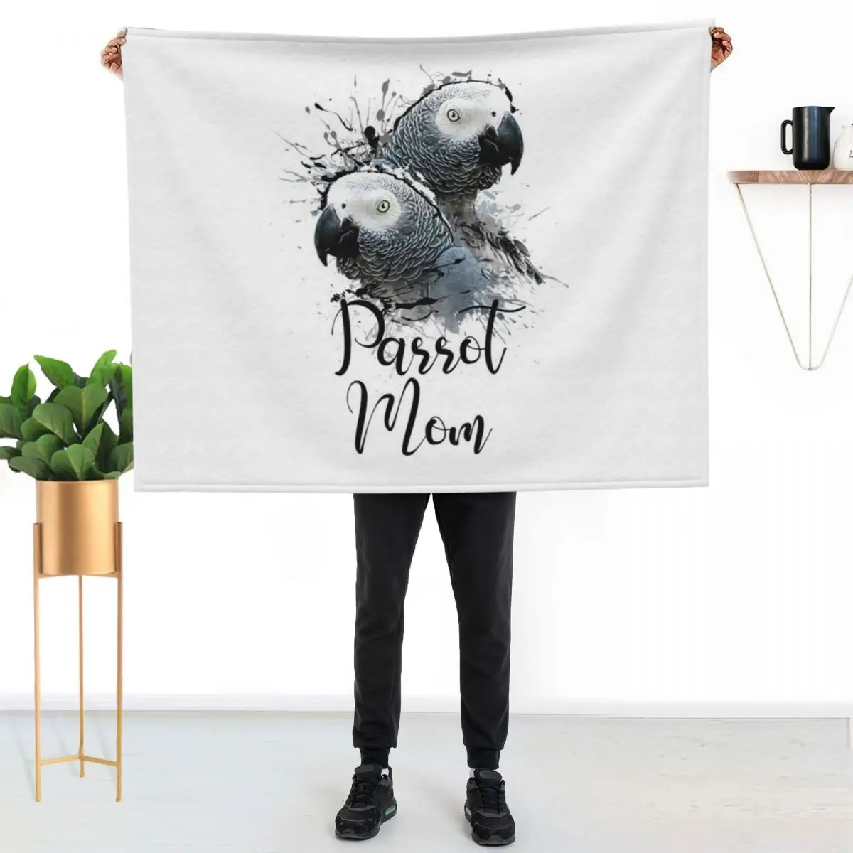 Color Splatter African Grey Parrot Mom White Throw Blanket Travel Thermal Nap Fashion Sofas Designers Blankets