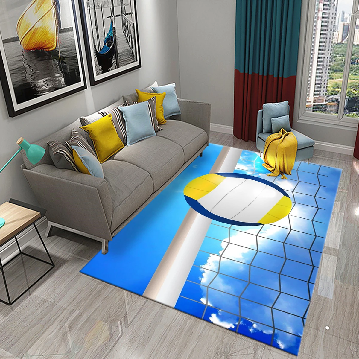 3D Fashion Volleyball Pattern Carpet for Living Room Bedroom Kitchen Bathroom Door Entrance Anti-slip Large Carpet Home Decor