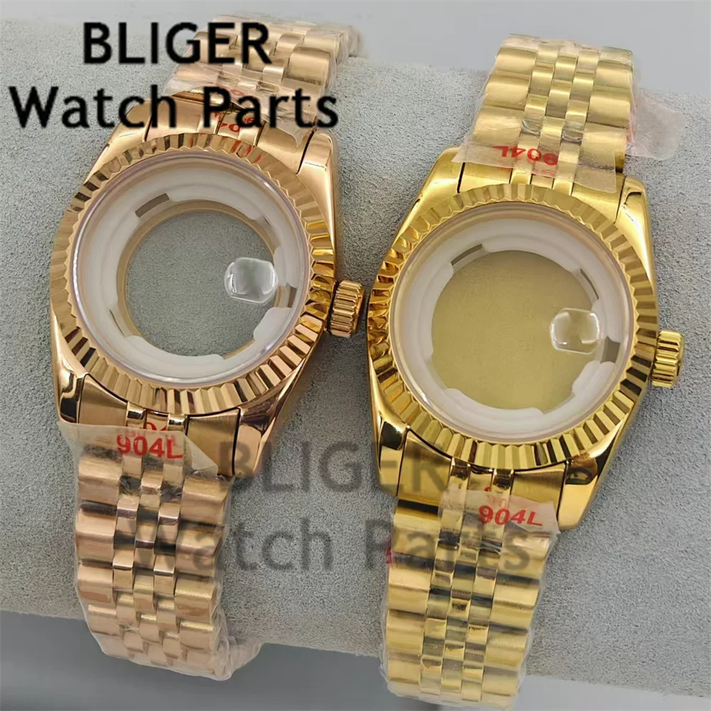 BLIGER 31mm High Quality Women's Case Rose gold/gold Coated Case Sapphire Glass Stainless Steel Strap For NH05 NH06 Movement