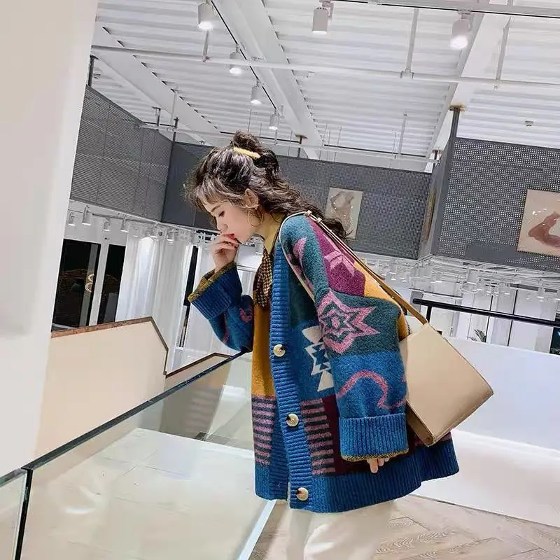 Christmas Sweater Cardigan Women Korean Style Autumn and Winter New Versatile Loose V-neck Long Sleeve Sweaters Outerwear Female