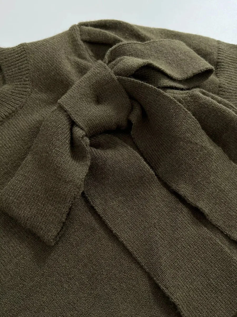 TWOTWINSTYLE Vintage Elegante Pullover für Frauen Halb Hohen Kragen Kurzarm Patchwork Bowknot Abnehmen Kurze Strickwaren Weibliche