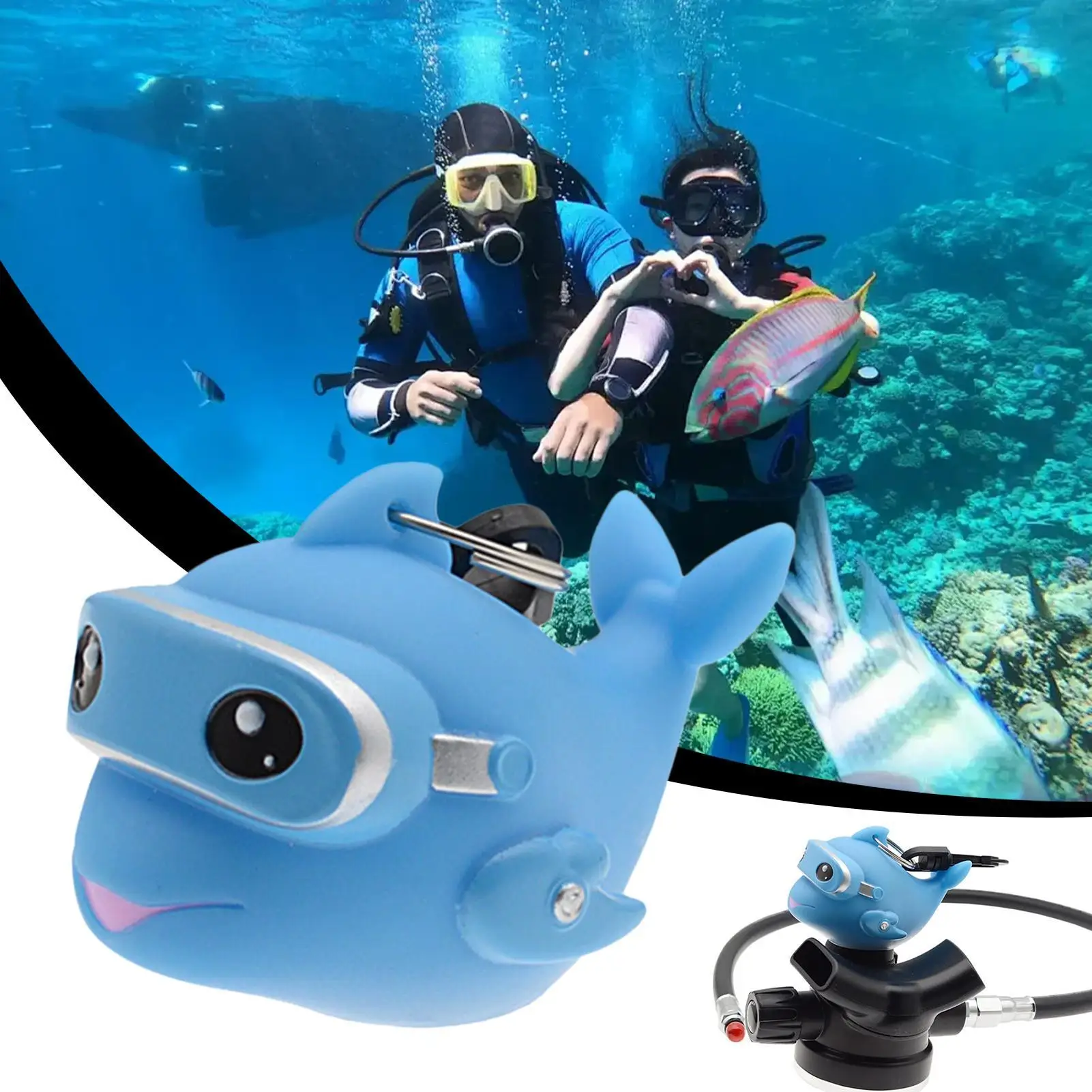 Osłona przeciwpyłowa do regulatora nurkowego, ochraniacz na ustnik nurkowy, kreskówkowy delfin, rękaw ochronny, pyłoszczelny z klipsem, świecący w ciemności