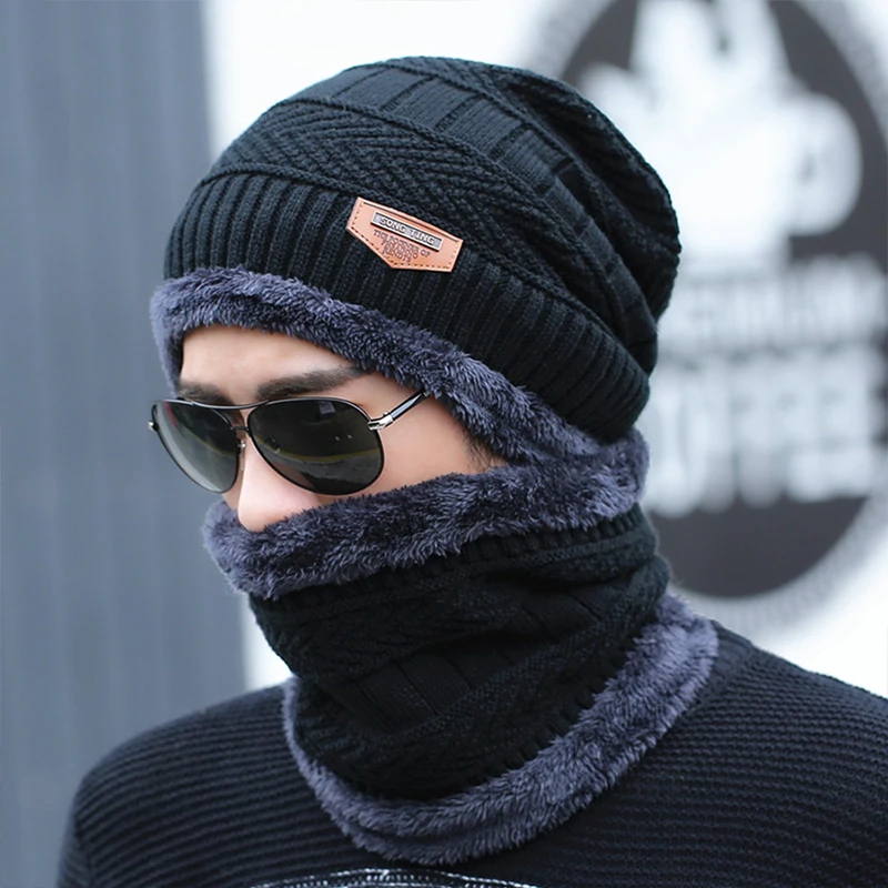 

2023 Winter Hats Men's Hat Family Matching Parents Children Scarf Set Gorro Masculino Soft Thick Warm Caps Balaclava Men's Cap