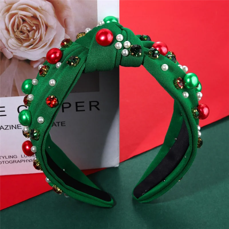 

ASDS-Women Rhinestone Embellished Hairband Pearl Knotted Headband Elegant Wide Top Knot Headbands Headpieces Pearl Knotted Headb