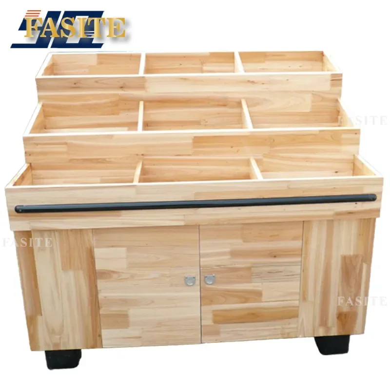 For Custom Wooden Supermarket Shelves Food Display Cabinet Grain Oil Storage Rack Retail Store Gondola Shelving Unit