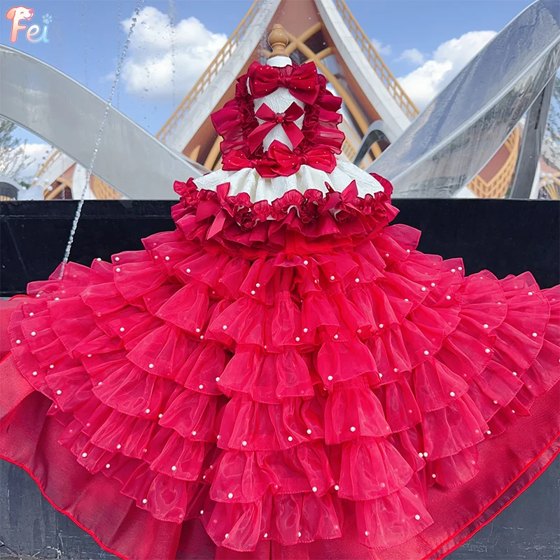 

Luxury Pet Princess Gown, Detachable Train, Handmade with Bowknot Detail, Original Design for Pet Weddings and Holidays