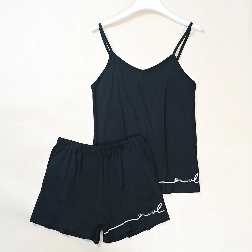 Summer New Style Soft Skin-friendly Knitted Strap Shorts Nightgown Home Clothes Women's Two-piece Set Comfortable Breathable
