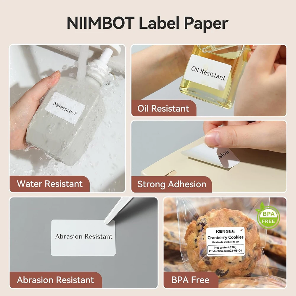 NiiMbot B1/B21/B3S/B31 Printer Self-Adhesive Label Paper Colorful Anti-Oil Tear-Resistant Tag Scratch-Resistant Removable Labels