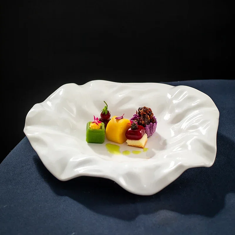 Porcelain Dinner Dishes Hotel Pure White Irregular Folded Plate Creative Stir Fry Dish Personalized Artistic Conception Tablewar