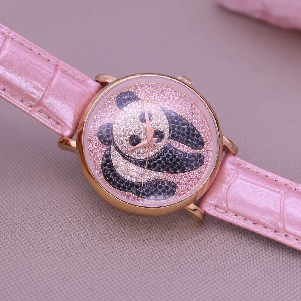 

Распродажа Davena Panda, женские часы с большими стразами и кристаллами, модные часы, браслет из натуральной кожи, часы для девочек, подарочная коробка на день рождения