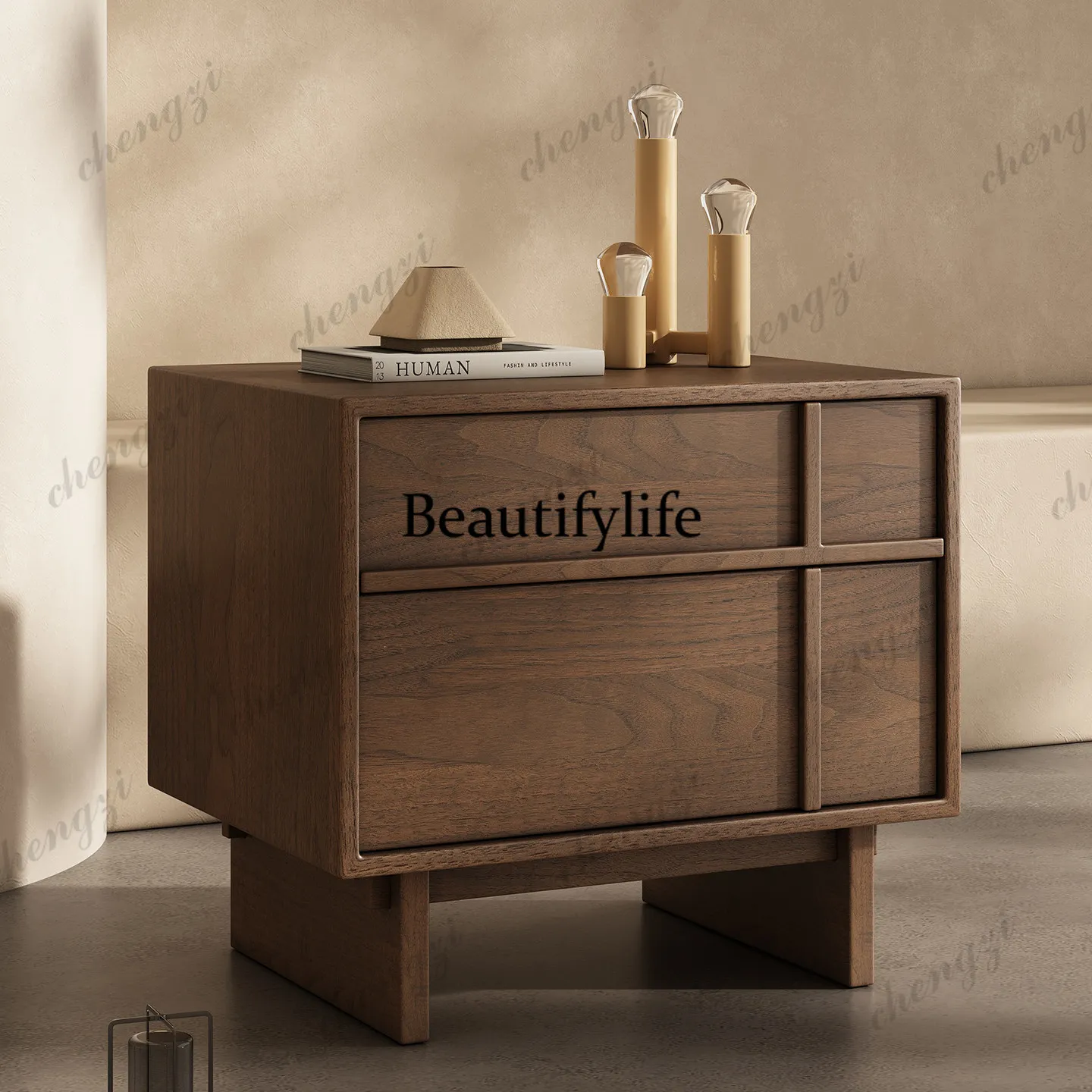 Modern simple all solid wood natural wood grain simple bedroom storage locker modern home bedside table