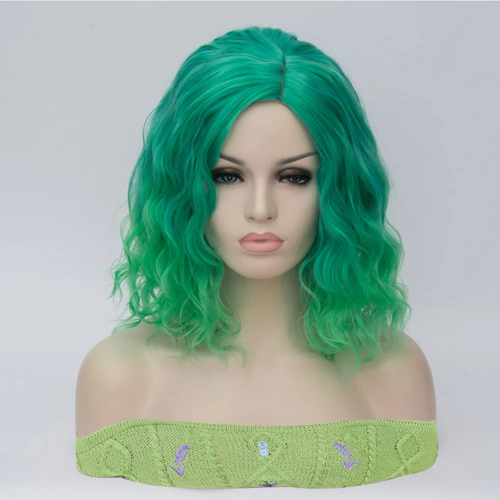 Green Gradient Short Wave Head Synthetic Wig Women's Heat-resistant Role-playing Lolita Hair