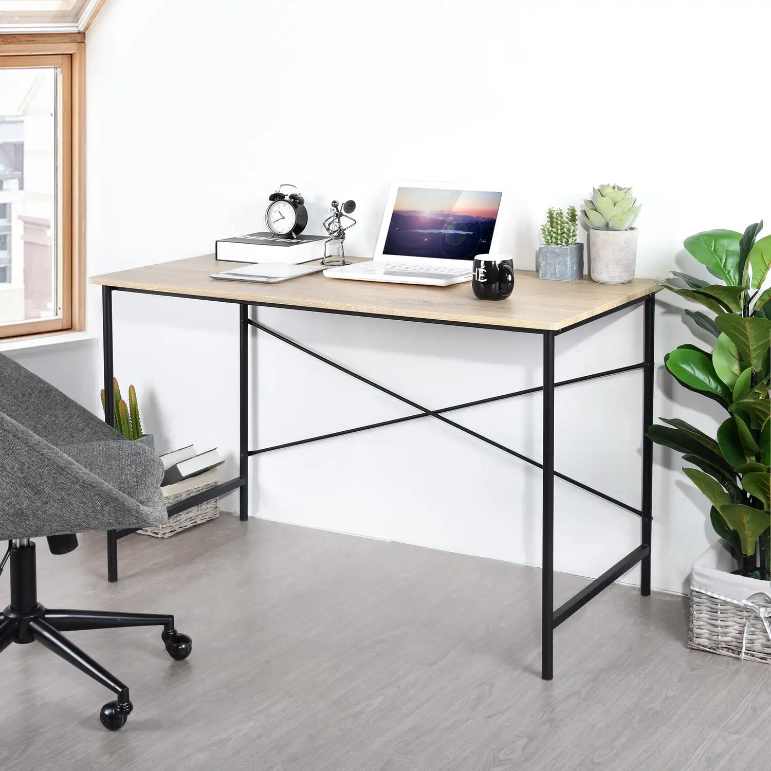 47.2 inch Writing Desk, Industrial Style Laptop Table for Home Office, Oak