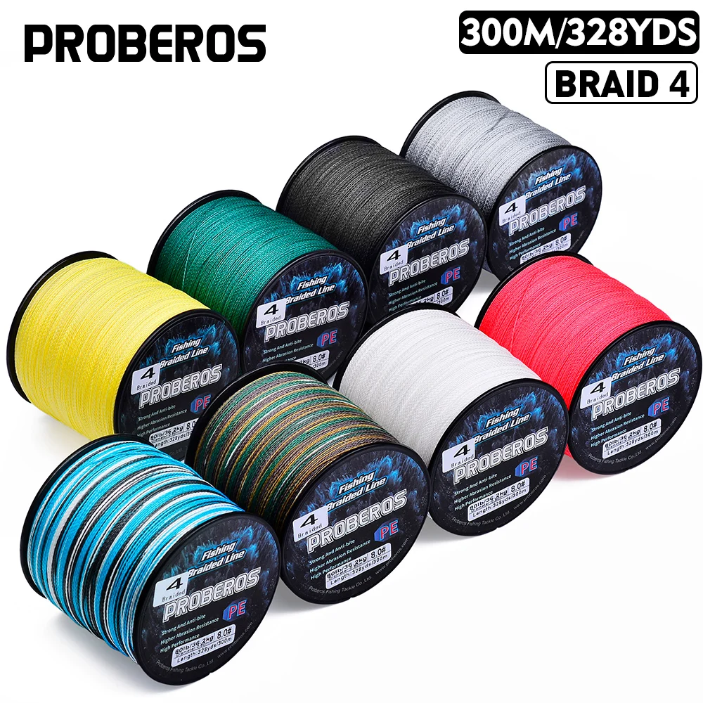 PROBEROS 300M 4 Strands Braided Multifilament Fishing Line Durable Long Casting Bass Carp Freshwater Saltwater Fishing Wholesale
