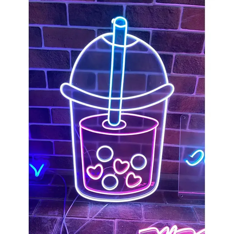 Business Custom Ice Cream Boba Burger Noodles Neon Sign Acrylic 12V Led Make Logo Letters Neon Shop Signage Shop Studio Decor