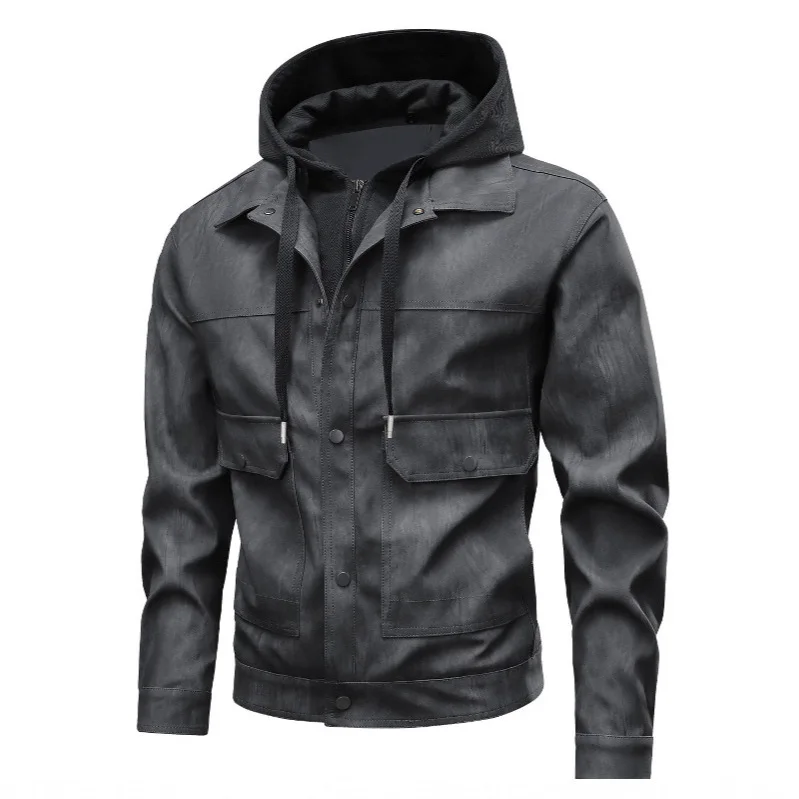 

Осенняя мужская кожаная куртка мотоциклетная ветрозащитная мужская куртка из двух предметов в стиле панк винтажная мужская верхняя одежда с длинными рукавами и карманами