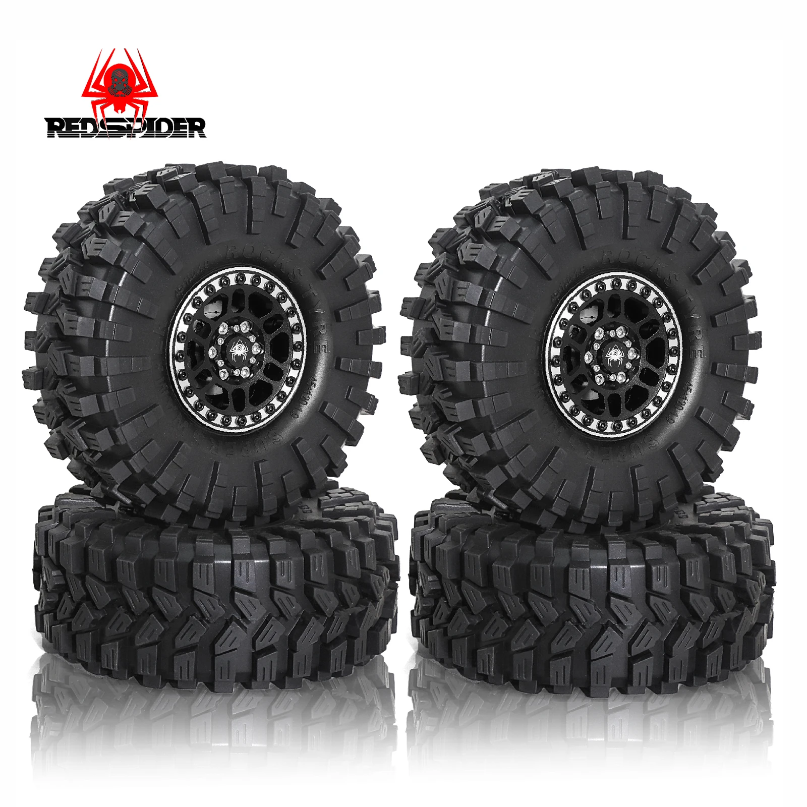 

4pcs 1.9 Beadlock Wheels and Tires Set for 1/10 Scale Rock Crawler Car Axial SCX10 SCX10 II III 90047 D90 TF2 CC01 TRX4 TRX6