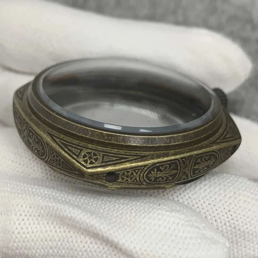 Caixa esculpida em aço inoxidável de 45mm, caixa de relógio polido com corda manual para movimento eta6497 eta6498 fit 36mm dial 26mm pulseira de banda