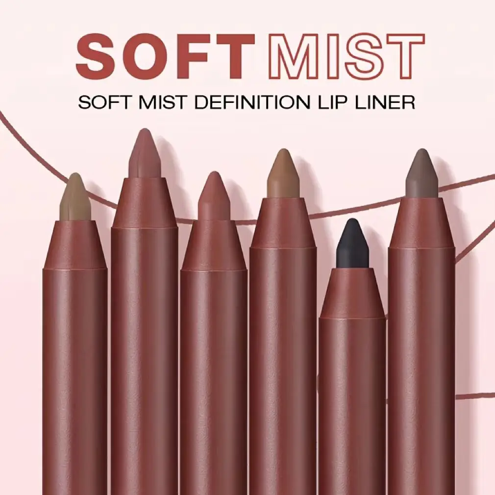 6-kolorowa matowa konturówka do ust, wodoodporna matowa konturówka do ust, łatwa do nałożenia, długotrwała nieprzywierająca miseczka, odpowiednia dla wszystkich rodzajów skóry