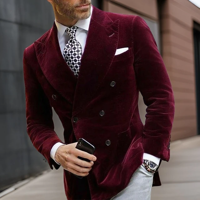 Men s Double Breasted Velvet Blazer for Dinner Italian Style Jacket Elegant Smoking Suit Coat For Wedding Prom Party 2024 AliExpress 200000343