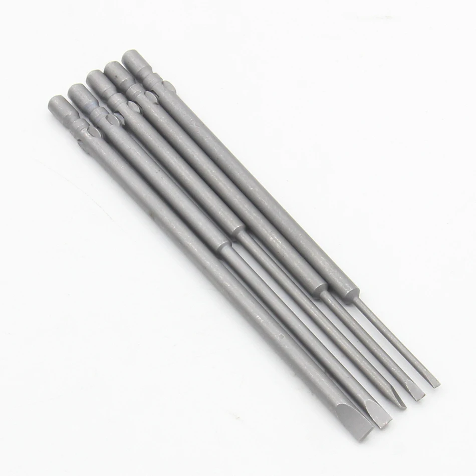 5Pcs/set Slotted Screwdriver Bit 800 4mm Shank Flat Head Slotted Tip Electric Screw Driver Hand Tools 40MM 60MM 100MM Long