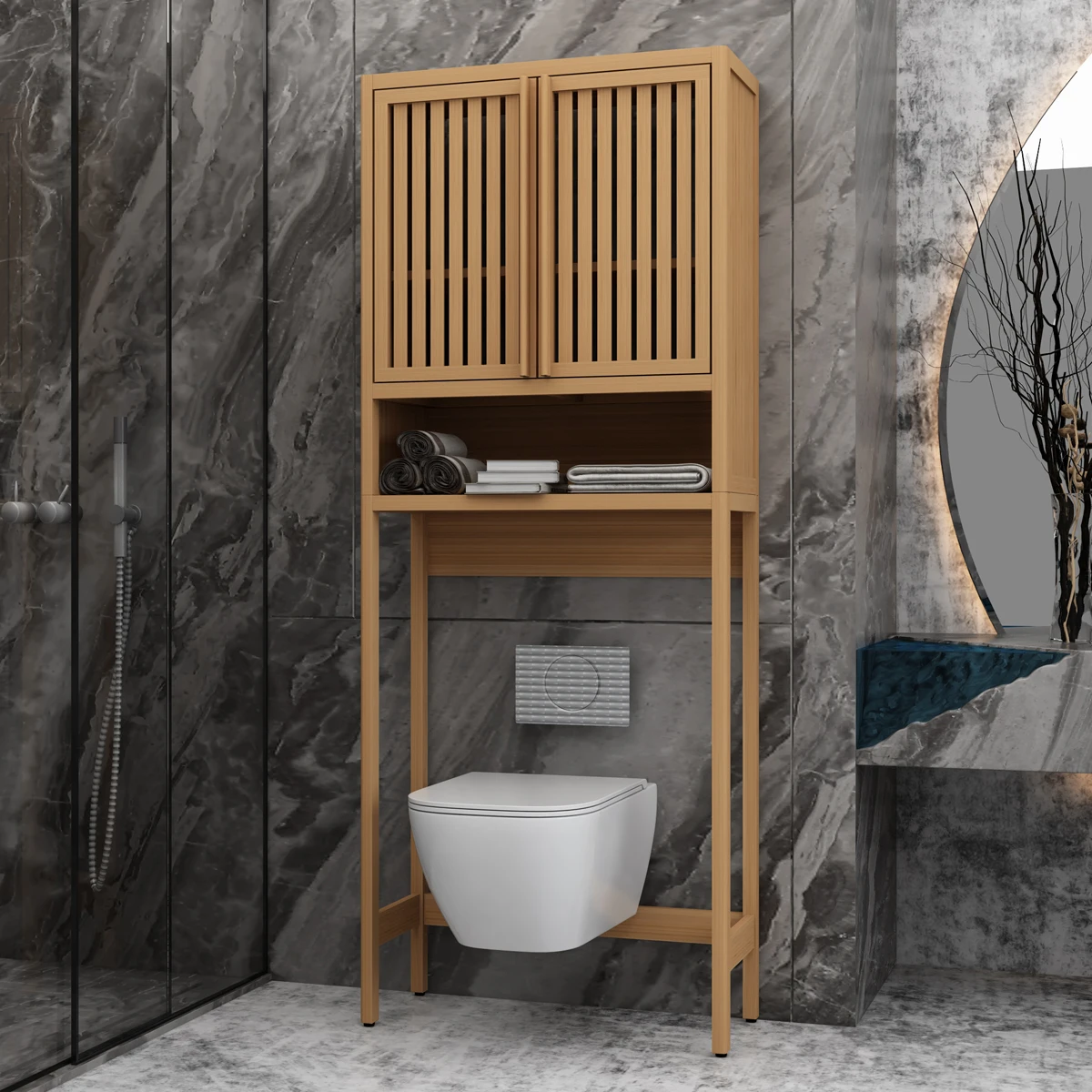 Toilet storage rack, independent bathroom, laundry room, space saving, natural color