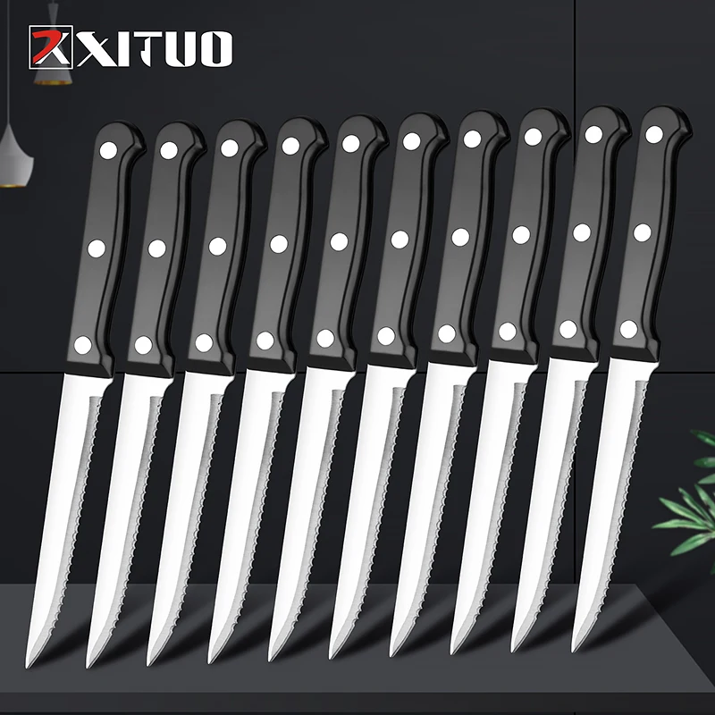 

XITUO Full Tang Stainless Steel Serrated Steak Knife 6-12pcs Set For family dinner restaurant Catering Value Set Steak Knife