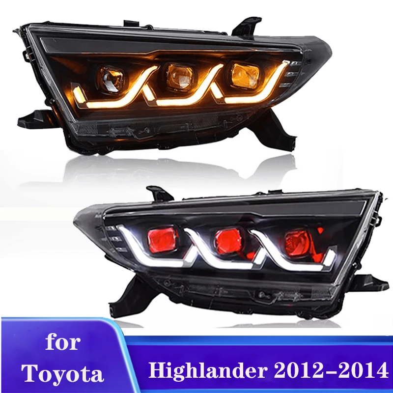 

1 пара светодиодных фар для фар TOYOTA Highlander 2012 2013 2014 Plug and Play со светодиодным головным светом DRL, динамический поворотный свет