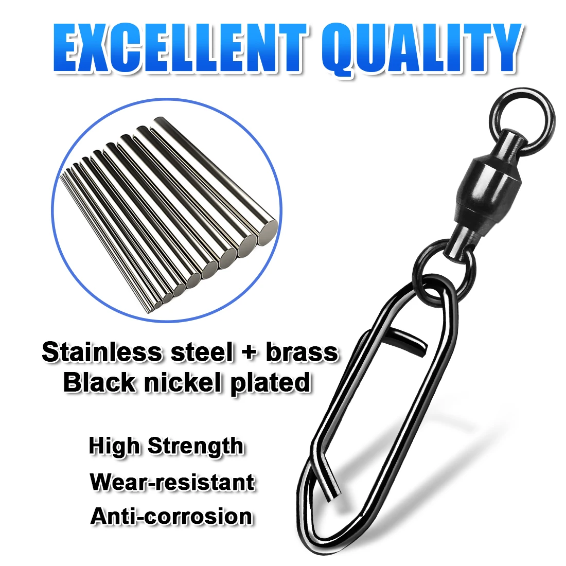 FishTrip 10Pcs Fishing Snap Ball Bearing Swivels Stainless Steel Nickel Plated Lure Connector Terminal Tackle Accessories