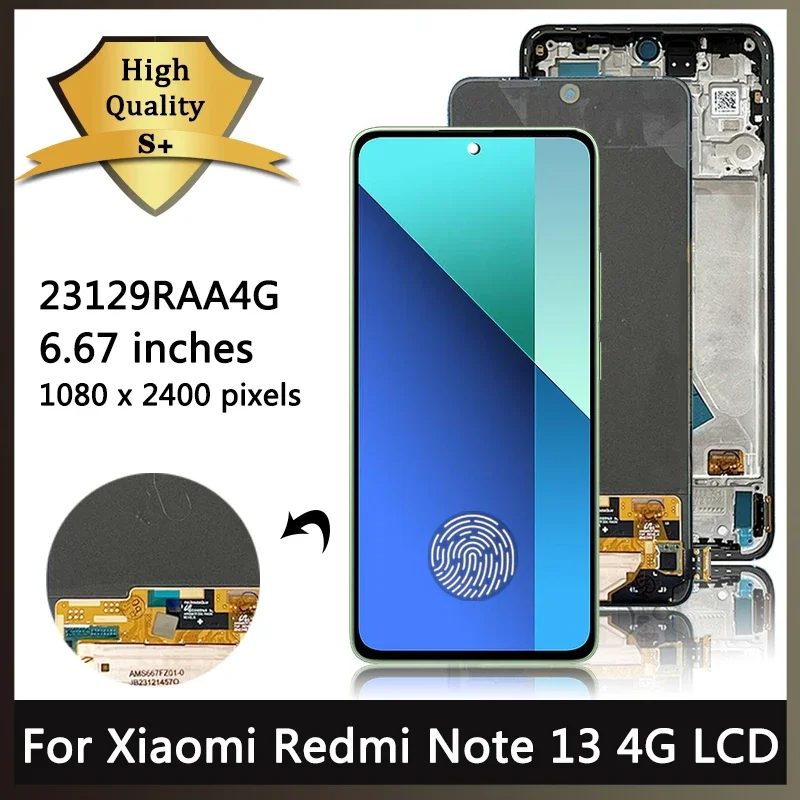 Super AMOLED for Xiaomi Redmi Note 13 4G 23129RAA4G Lcd Display Digital Touch Screen for Redmi Note13 4G Display Frame