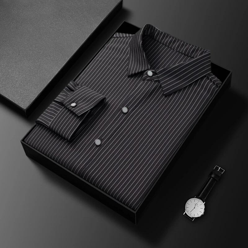 

New business casual striped long-sleeved shirt, men's daily slim-fitting commuting shirt.M-4XL