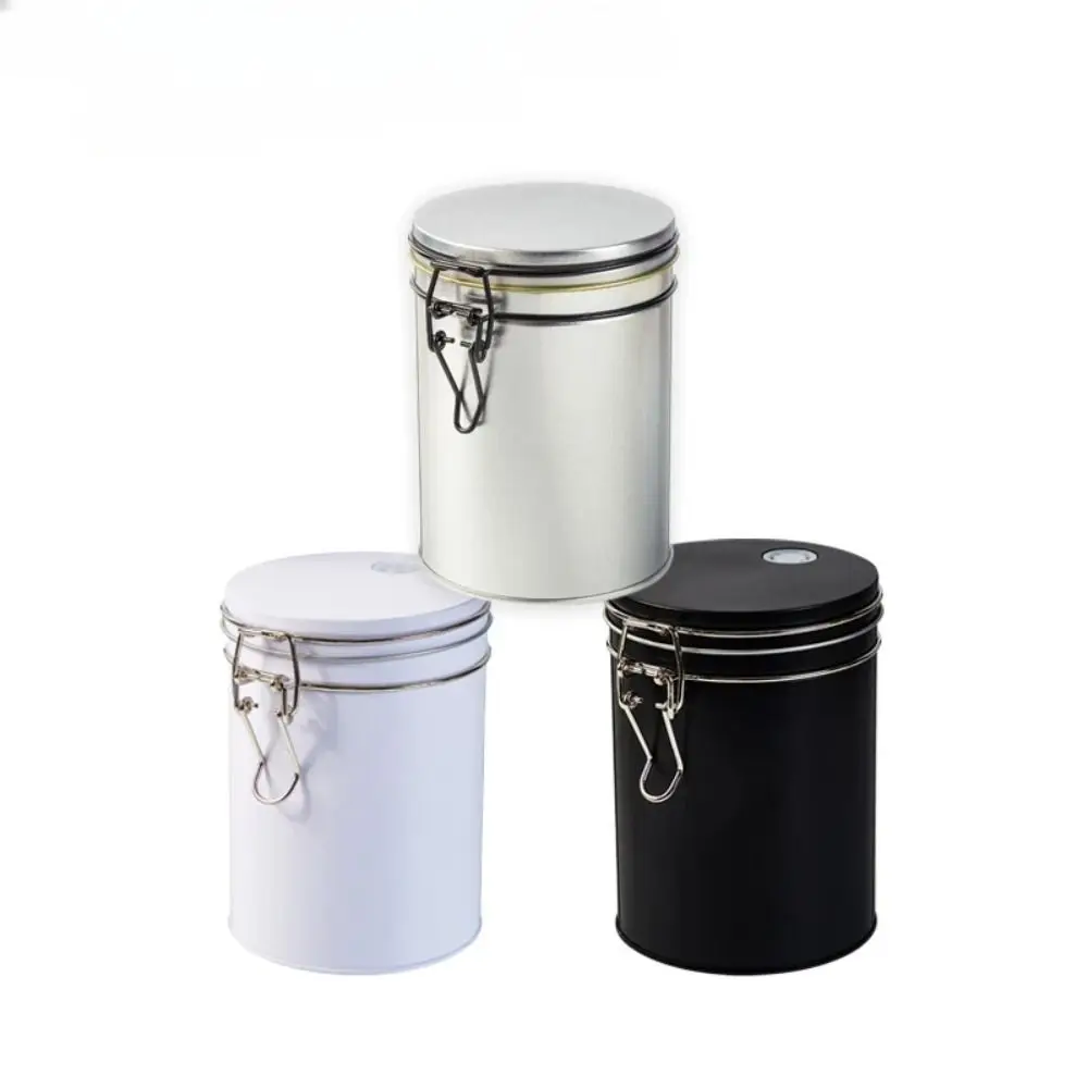 Tinplate Airtight Coffee Canister with Check Valve Large Capacity Coffee Storage Jar Clamp Lid CO2 Releasing Food Storage Box