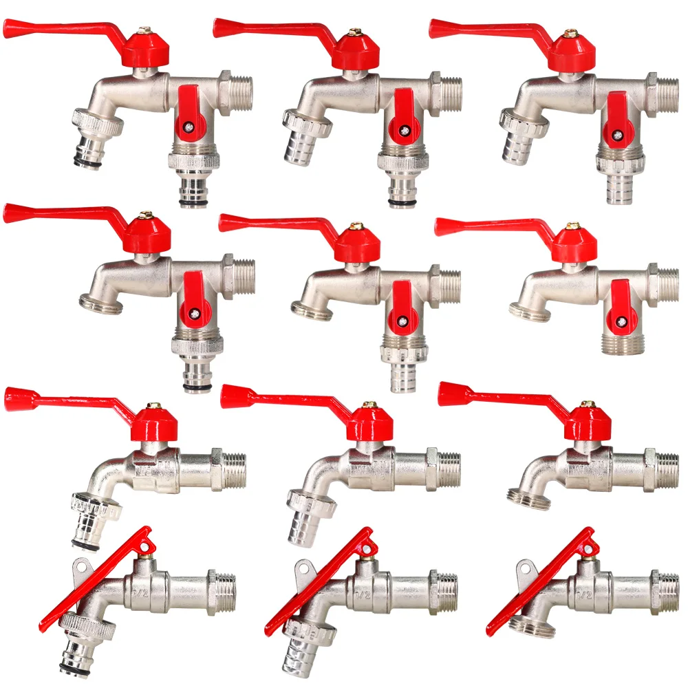 Heavy Duty Handle 1/2'' Garden Tap Faucet IBC Water Tank Ball Valve Home Hose Watering Connecters 2/1 Way Outlet Frost-proof