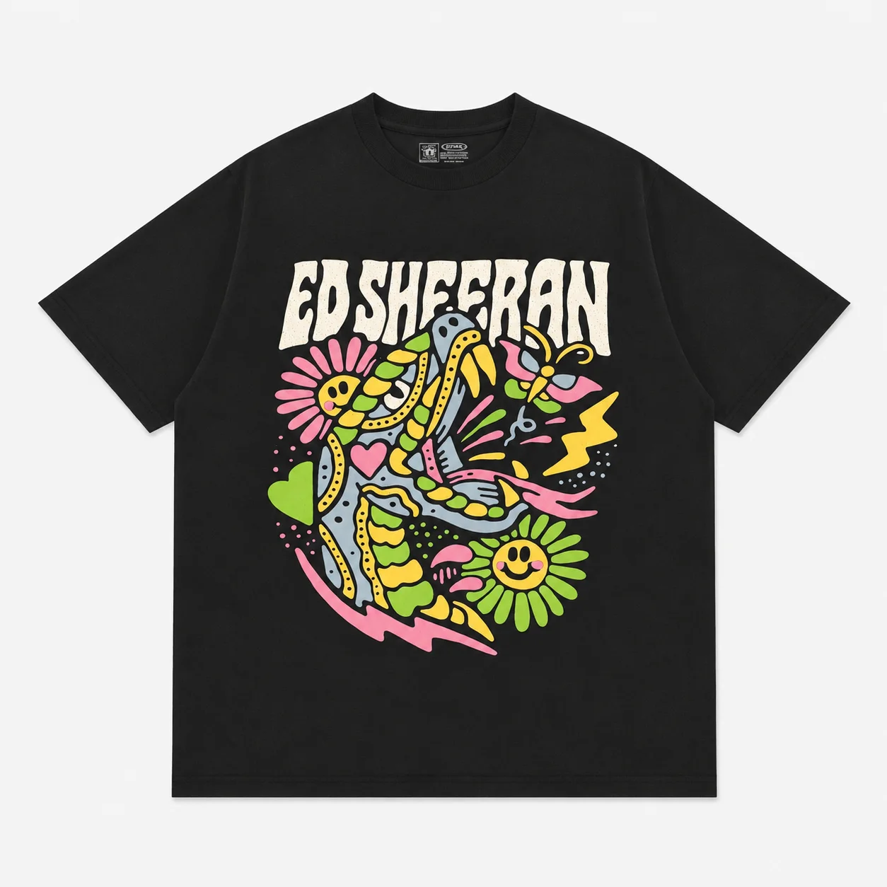 Ed Sheeran Cartoon Doodle Snake Sunflower Print T Shirt Unisex Loose Oversized Harajuku Streetwear Cotton Summer Graphic Tee