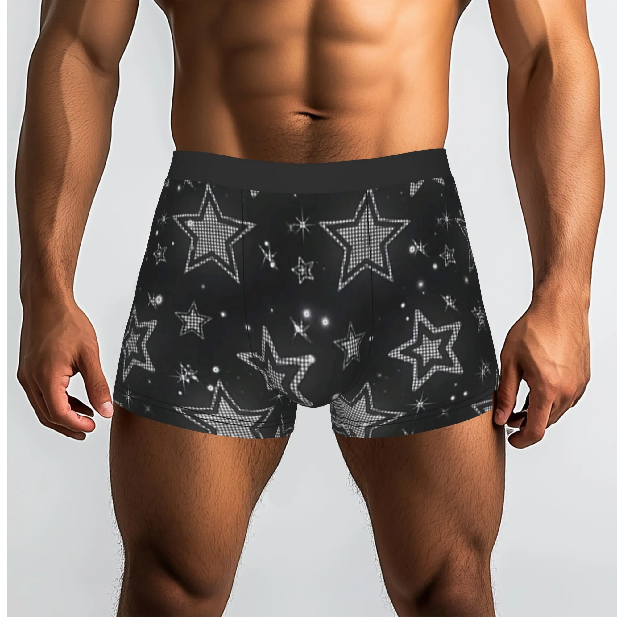 Dark Grey Star Seamless Pattern  Underpants Homme Panties Male Underwear Comfortable Shorts Boxer Briefs