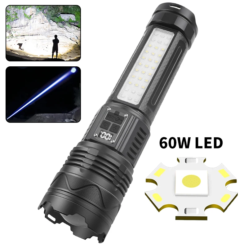 

FUNNYDEER 8770-1 8770-2 60W 1500LM Output Flashlight Telescopic Zoom Torch SOS Floodlight Spotlight Rechargeable Powerful Lamp