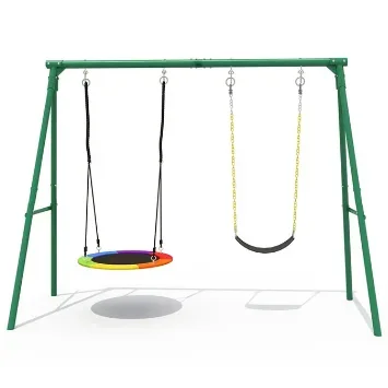 2024 Hot Sell Outdoor Backyard Metal Plastic Children 440lbs 2 Sets Kids Swings With Tree Saucer Swing