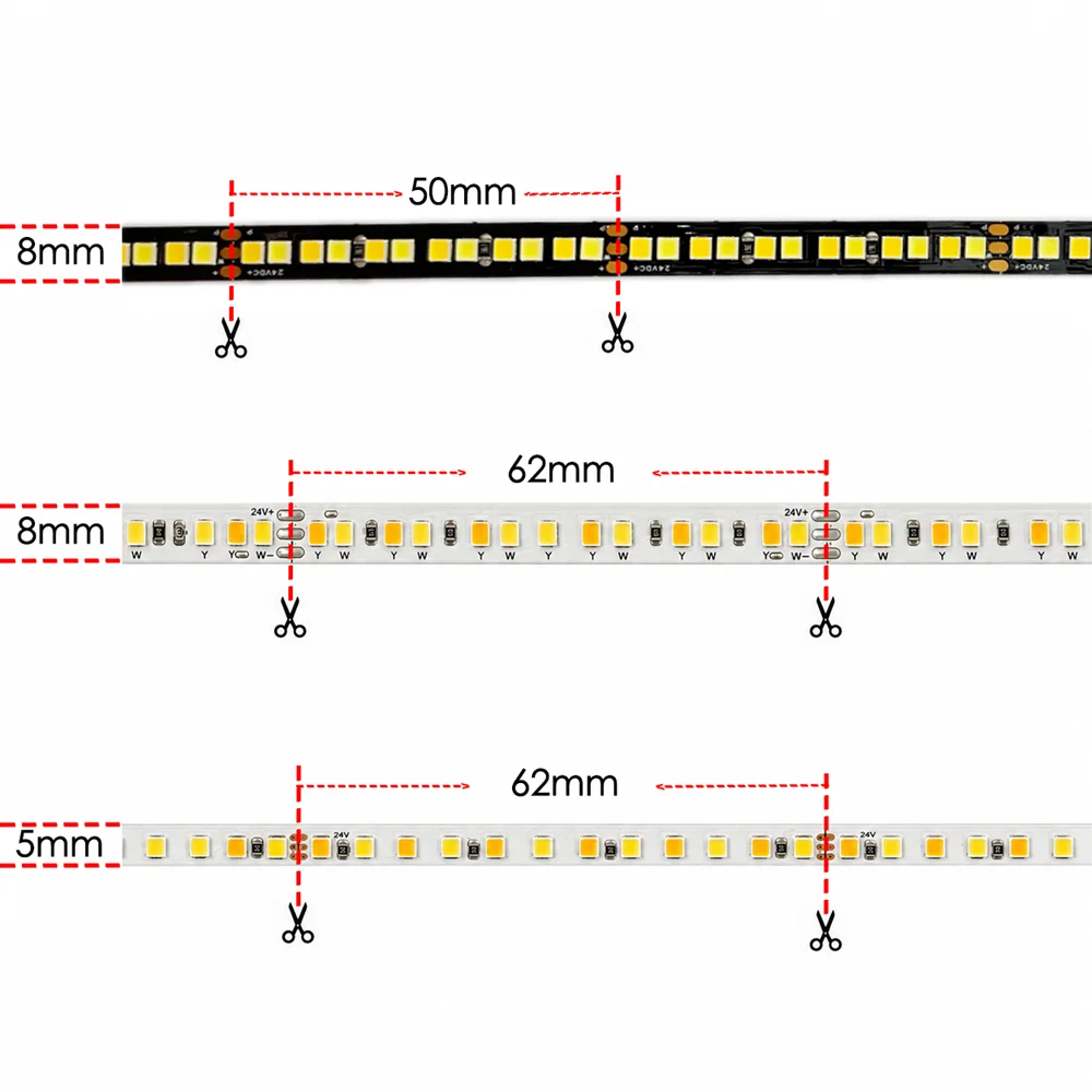 24V CCT LED Strip Light 2700K to 6500K Dimmable LED Tape Dual Color Linear Light 10 Meters Tunable White and Warm White Ra90