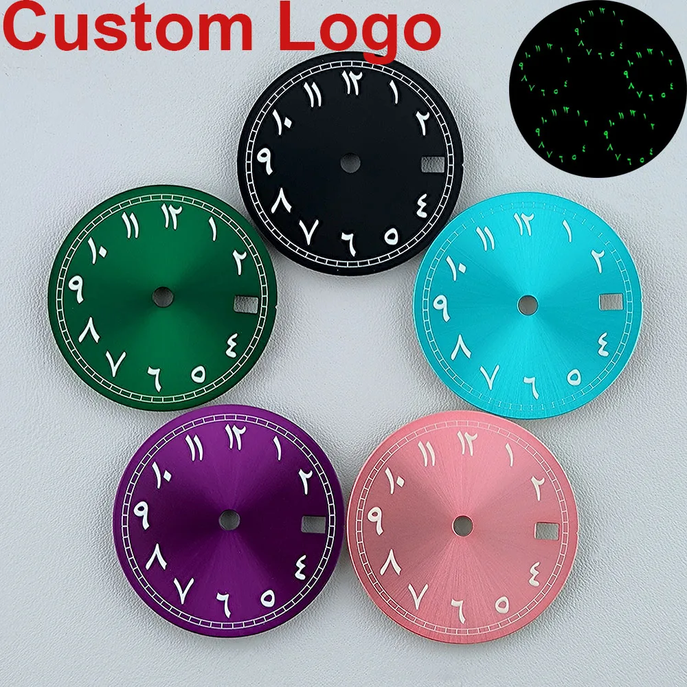 28.5mm Watch Dial N H35 Dial N H36 Dial Arab dial Green logo Custom logo dial  fit N H35 N H36 movement watch accessories