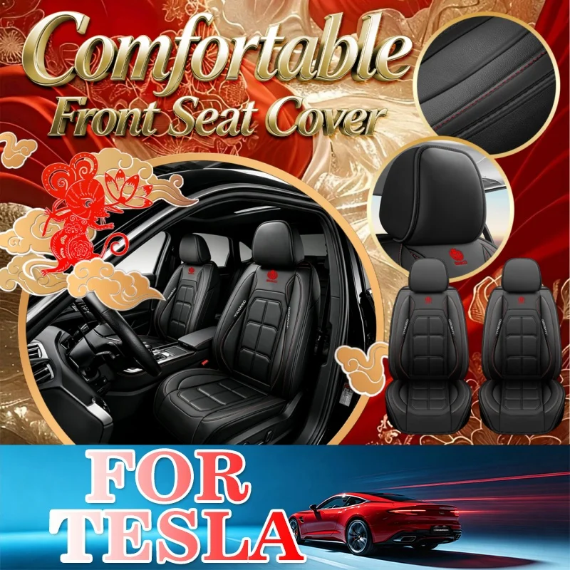 High-End Car Seat Covers For The Two Front Seats For Tesla Thickened Version, Durable And Easy To Clean, With A Rear Storage Bag