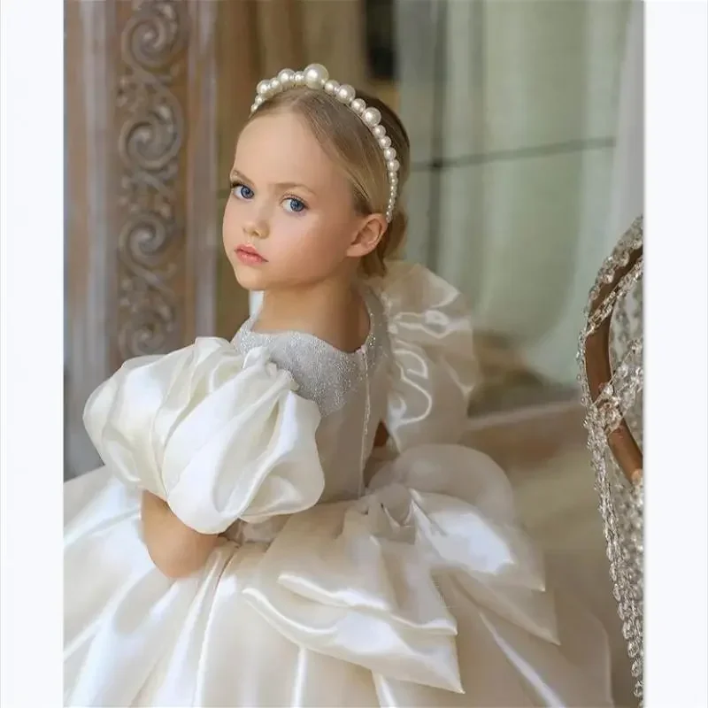 Baby White Lolita Princess Ball Gowns Kids Girl Spanish Dress with Bow Infant Birthday Christening Dresses Kid Boutique Clothes