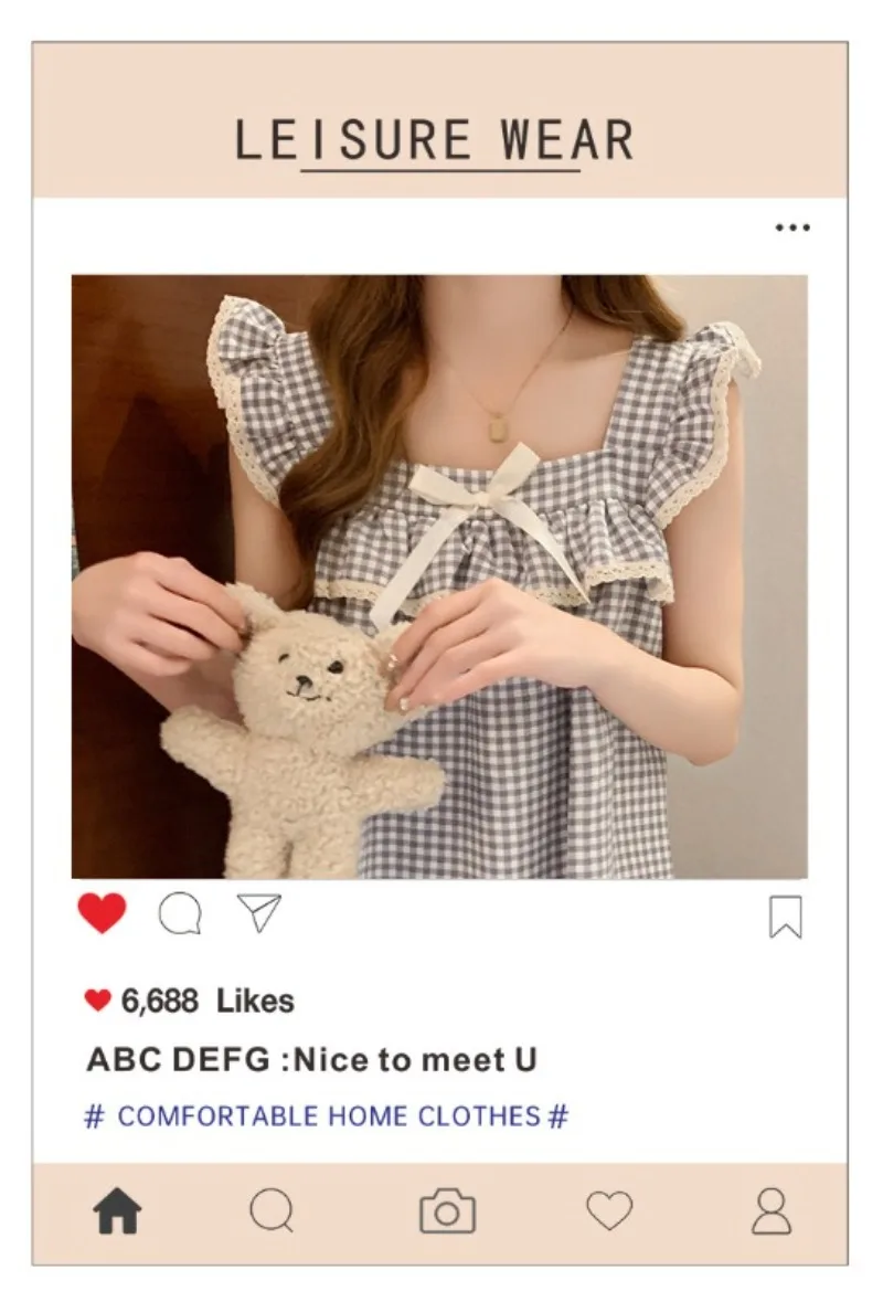 Women Korean Sweet Plaid Bow Design Nightgown with Straps Sleep Dress Cute Summer New Loungewear Y2K Nightgown with Built-in Bra