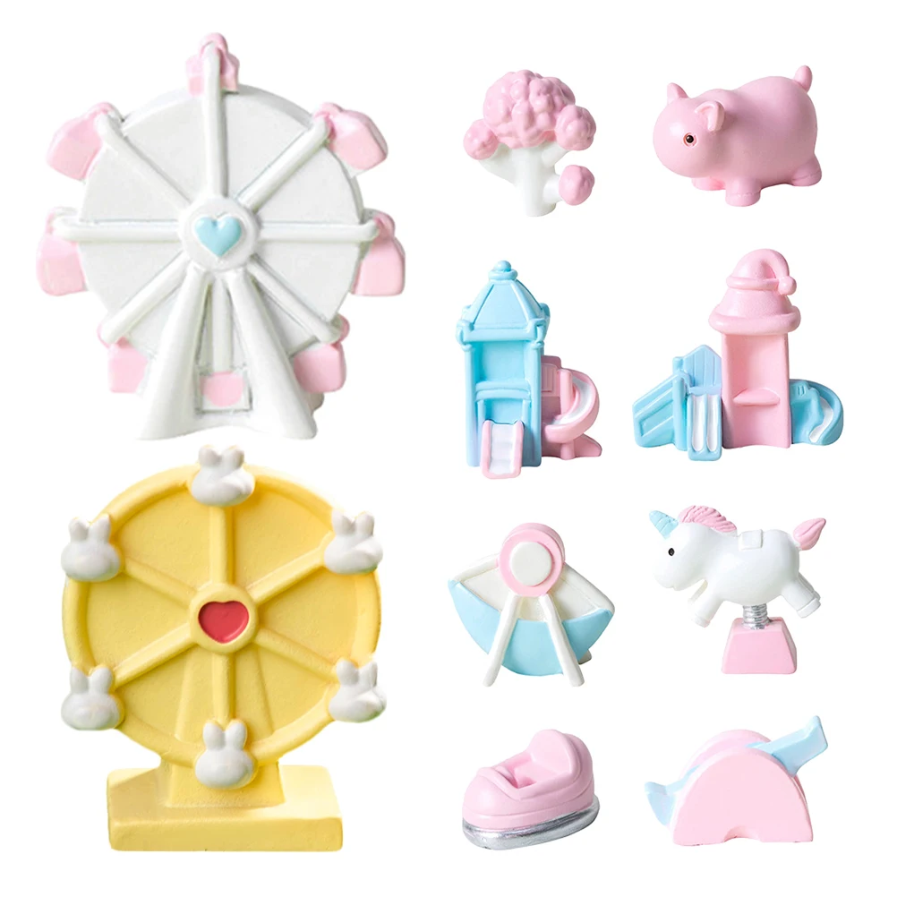 

10pcs Diy Decorative Set Miniature Playground Accessories Resin Micro Landscape Ornaments Mini Ferris Wheel Pirate Ship Slide